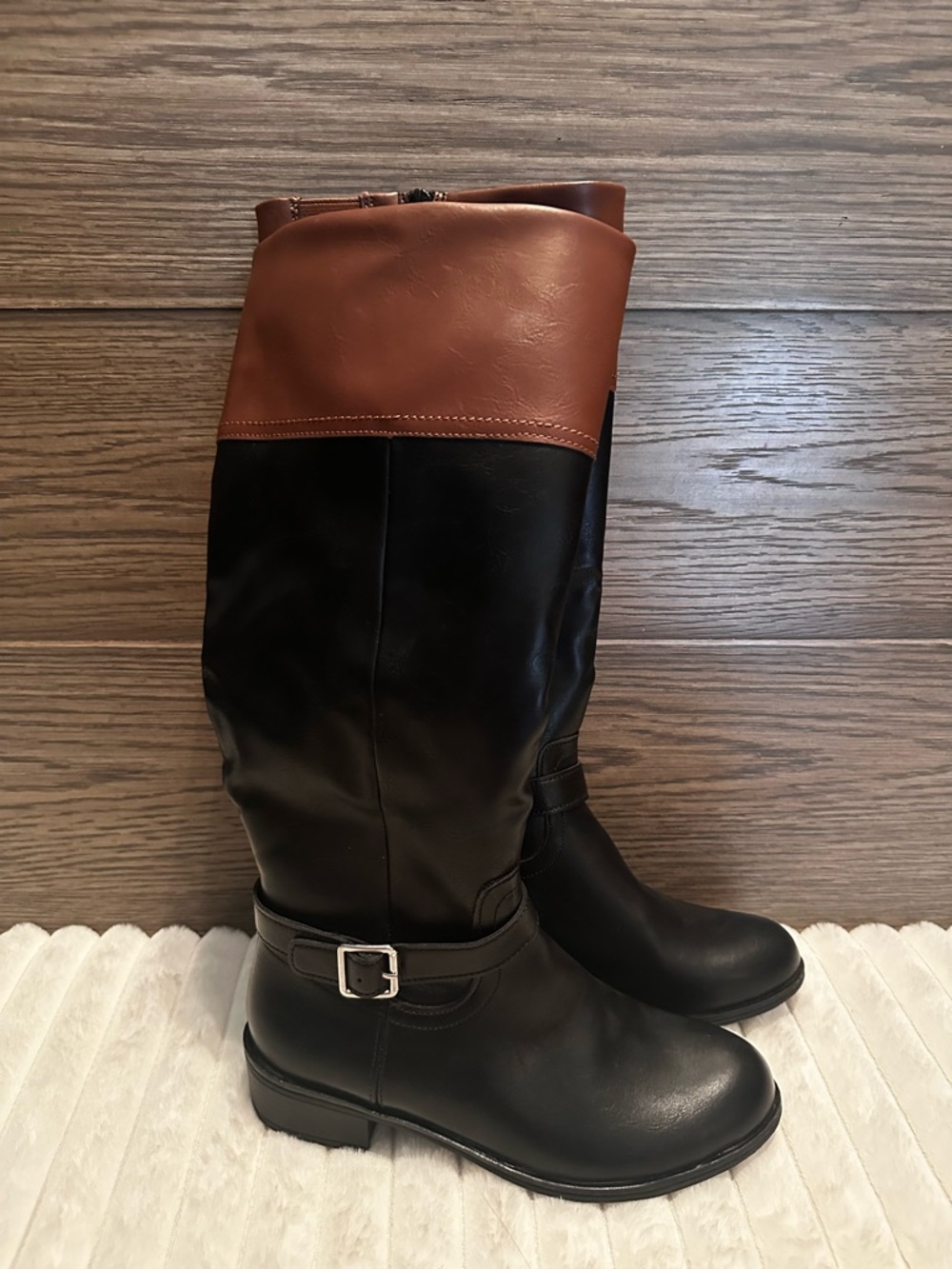 St. John's Bay Black and Brown Over-the-Knee Riding Boots - Picture 2 of 6
